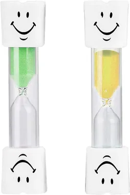 Productafbeelding van Zandlopers Set - Keukenwekkers - Kindertandverzorging - Glimlachende Tandenborstels - 2 Stuks - Geel en Groen
