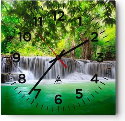 Produktbild von Wanduhr - Quadrat - Glasuhr - Wasser Park Natur Landschaft - 30x30cm - Schleichendes Uhrwerk - Lautlos - zum Aufhängen bereit - Dekoration Modern - Wanddekoration aus Glas - C4AC30x30-2502