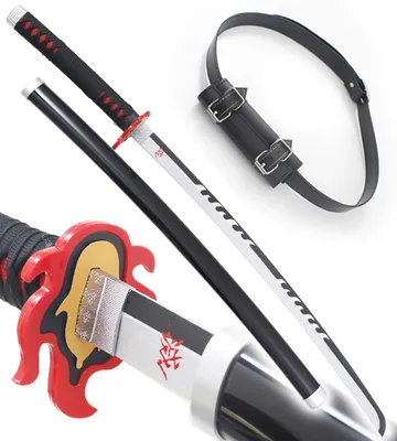 Produktbild von Anime Cosplay Holzschwert Tanjiro Katana Version 2 Kimetsu No Yaiba Schwert + Schwarzer Gürtel mit Schwerthalter Gürtel