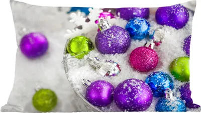 Produktbild von MuchoWow® Zierkissen Sofakissen Wohnzimmer Dekokissen 50x30 cm Weihnachtskugeln im Schneekübel - Wohnzimmerdekoration - Polster mit Photo