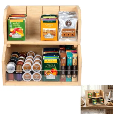 Bambus Tee-Organizer, 2 Etagen, 8 Fächer, für 180+ Teebeutel