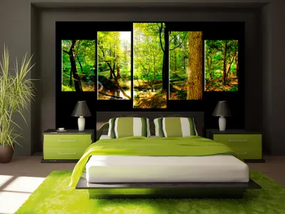Produktbild von Akustikbild Abstrakt Wald 200x100 cm Bilder Akustikschaum Hochleistungsschallabsorber Schallschutz Leinwand 5 tlg Wandbild Raumakustik Schalldämmung c-B-0231-b-o