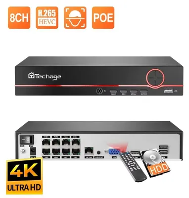 Image de Enregistreur de caméra de surveillance - 8 canaux PoE - 4K Ultra HD - Disque dur intégré de 4 To