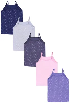 Produktbild von TupTam Mädchen Unterhemd Spaghettiträger Top 5er Pack, Farbe: Herzchen Jeansblau Rosa Dunkelblau Graphite Grau, Größe: 110-116