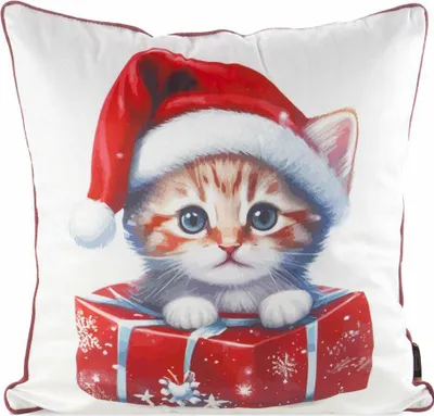Image de EUROFIRANY | Taie d'oreiller décorative - Housse de coussin de Noël - 45 x 45 cm - Vert Or - Taie d'oreiller de Noël - Chat - Noël