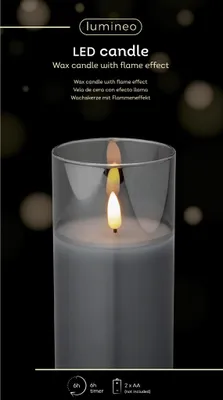 Immagine prodotto di Candela LED in vetro effetto fiamma 15cm grigio