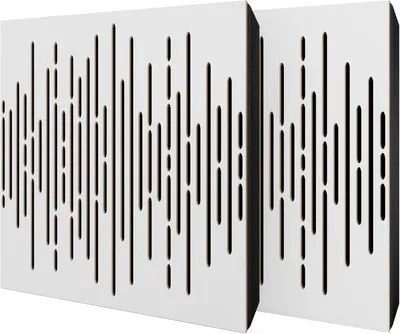 Imagen del producto de Juego de 6 paneles acústicos WAVE de felpa, 50x50x5 cm, blanco/ – incluye kit de montaje