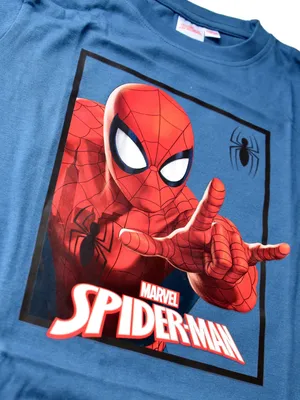 Produktbild von Marvel Spiderman Schlafanzug für Jungen - Kinder Pyjama Set Langarm Oberteil mit Hose Blau/Grau 122-128