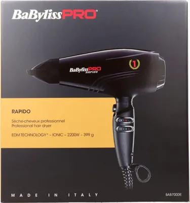 Productafbeelding van BaByliss Pro BAB7000IE Rapido Ferrari haardroger, zwart