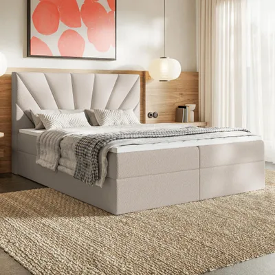 Produktbild von MOTIVENA Aspen Boxspringbett 120x200 Beige Boucle (Catch Me 02), Taschenfederkern-Matratze (H3), Visco Topper (H2)