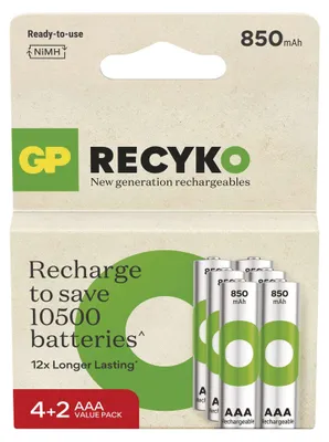 Nabíjecí baterie GP ReCyko 850 AAA (HR03), 6 ks