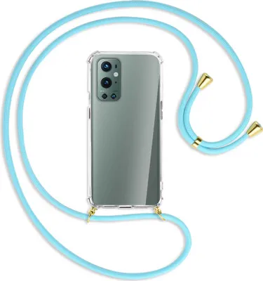Produktbild von Handykette Backcover-Schutzhülle mit Band (Metall goldfarben) für OnePlus 9 Pro - himmelblau