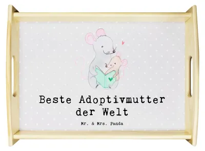 Produktbild von Mr. & Mrs. Panda Tablett Maus Beste Adoptivmutter der Welt - Grau Pastell - Geschenk, Danke, serviertablett aus holz, Geschenkidee, Muttertag, Dankeschön, Mama, Mutter