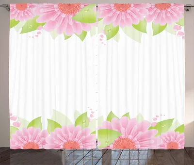 Produktbild von ABAKUHAUS Pink und Weiß Rustikaler Gardine, Frische Gerbera, Schlafzimmer Kräuselband Vorhang mit Schlaufen und Haken, 280 x 225 cm, Grün Rosa