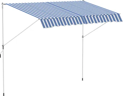 Zdjęcie produktu dla Markiza Outsunny z korbą, regulowana wysokość, z ramieniem przegubowym, odporna na zabrudzenia i warunki atmosferyczne, markiza balkonowa o szerokości 150 cm, markiza tarasowa na taras, balkon, werandę, niebiesko-biała