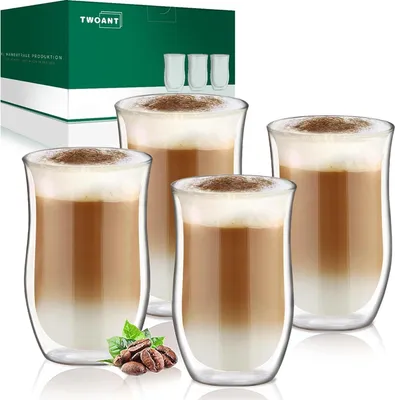 Produktbild von Latte Macchiato Gläser Doppelwandig 4er Set 350ml Thermo Cappuccino Tassen