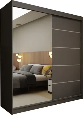 Produktbild von Masseno Schiebetürenschrank MIRELLA 200 cm Kleiderschrank Schlafzimmer Schrank 2-türig mit Spiegel Grau
