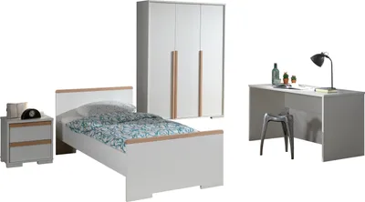 Produktbild von Jugendzimmer-Set >LONDON< in Weiß/Buche