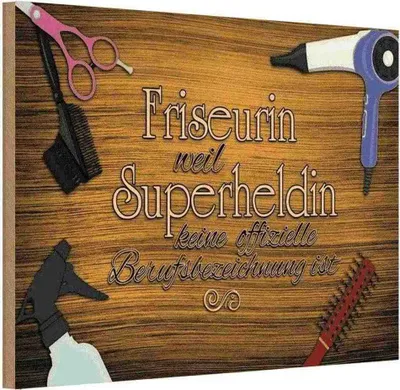 Produktbild von vianmo Holzschild 12x18 cm Friseurin Superhelding Beruf Arbeit