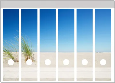 Produktbild von Wallario Ordnerrücken Sticker, selbstklebend für breite Ordner, 6 Stück, Motiv Sandstrand unter blauem Himmel