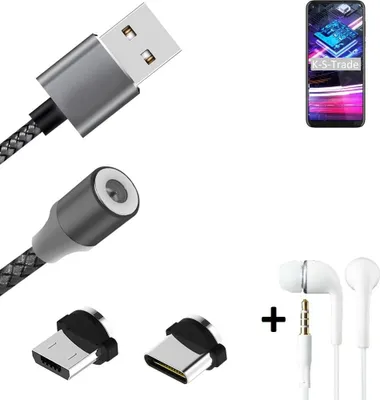 Produktbild von K-S-Trade® Hochwertiges Magnet-Lade-kabel Sync-Kabel Daten-Kabel + Kopfhörer kompatibel mit Motorola Moto G Fast mit USB-Typ-C-Anschluss und