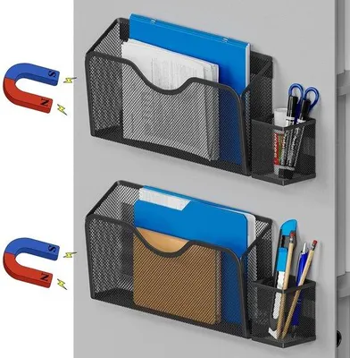 Productafbeelding van Magnetische documenthouders, set van 2 - Tafelhouders voor tijdschriften en documenten, met 2 pennenhouders, geschikt voor scholen, kantoren, zonder boren, zwart