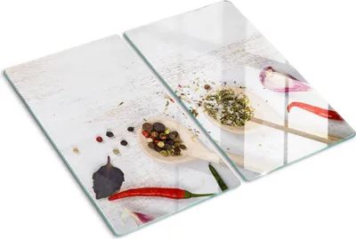 Produktbild von Tulup Glas-Herdabdeckplatte - 2x30x52cm - Glaskeramikkochfeld-Abdeckung Spritzschutz Zweiteilig Gemüse und Gewürze