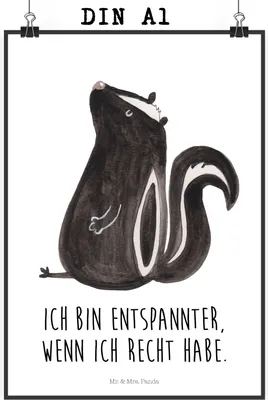Produktbild von Mr. & Mrs. Panda Bild Stinktier Sitzen DIN A1 - Weiß - Geschenk, Wanddeko, Raubtier, Wandbild, drucke, Büro, Kunstdruck, Recht, Wildtier, Spruch
