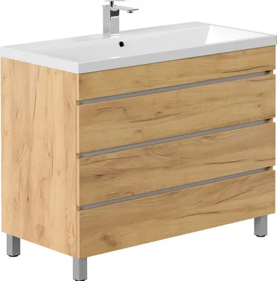 Produktbild von Waschtisch 100 cm Eiche stehend mit 3 Schubladen FROME-02