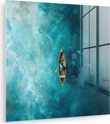 Produktbild von MuchoWow Glasbilder - Bilder auf Wandbild - Foto auf Glas Boot - Wasser - Blau 20x20 cm Wanddekoration aus Glas - Acrylglasbild - Acrylbilder - Bilder von Glas - Moderne