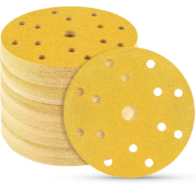 Immagine prodotto di Dischi abrasivi da 150 mm con sistema di fissaggio a velcro, grana 60, con 15 fori, confezione da 50 pezzi, adatti per levigatrici eccentriche, per legno, metallo e vernice