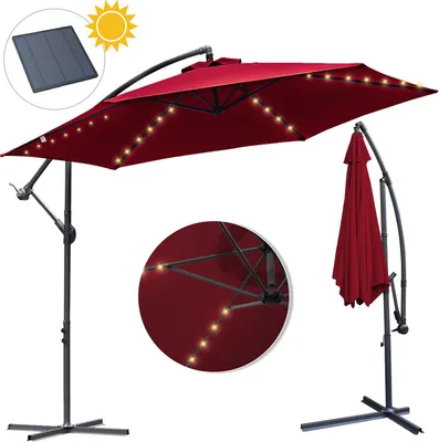 Produktbild von Wolketon 3m-3.5m Sonnenschirm mit LED Solar Neigbar Ampelschirm Balkonschirm Marktschirm UV40+ Gartenschirm,Rot,3.5m