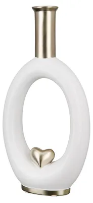 Produktbild von GILDE Vase, oval, "Love", Herzmotiv, Keramik, weiß, , L. 7 cm, B. 16 cm, H. 31 cm 32419