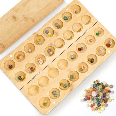 Produktbild von Holz Mancala Spiel, strategisch, mit bunten Edelsteinen, 1 Spielset, für Familien