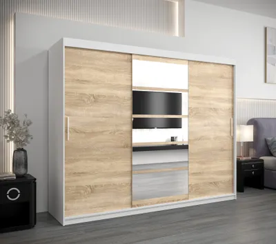Obrázek produktu pro Skříň s posuvnými dveřmi LILY - šířka 250 cm, bílá / dub sonoma