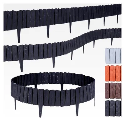Produktbild von Rasenkante Kunststoff in Holzoptik, 4 Farben, 57 cm x 12,5 cm, 5er/10er/20er Set - Anthrazit, 20er Set, Flexible Beeteinfassung