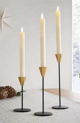 Produktbild von 3x Stabkerzenhalter "Schwarz & Gold" aus Metall, 16 - 25 cm hoch, Kerzenhalter, Kerzenständer