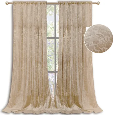 Produktbild von 2er Set Vorhang Blickdicht Kräuselband Stangendurchzug,Samtvorhang Prägemuster,Verdunklungsvorhang Zimmer Hotel Restaurant,Beige 132x183cm