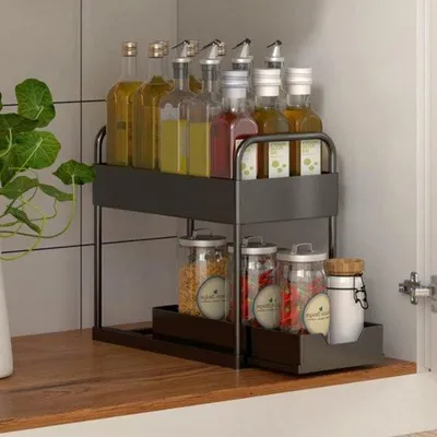 Obrázek produktu pro Kuchyňský odpadkový koš – výsuvný mechanismus – kuchyňský organizér – dvojitá stěna – 40 x 22 x 30,5 cm – černý