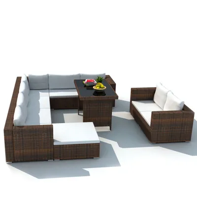 Produktbild von vidaXL 10-tlg. Garten-Lounge-Set mit Auflagen Poly Rattan Braun