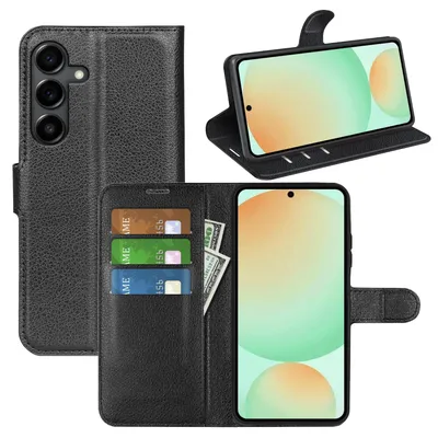 Produktbild von Handyhülle für Samsung Galaxy S25 FE Kunstleder Book Wallet Tasche Cover Schwarz