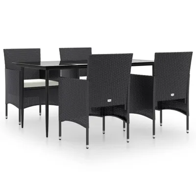 Produktbild von vidaXL 5-tlg. Garten-Essgruppe mit Kissen Schwarz