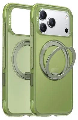 Produktbild von TORRAS Ostand Air Magnetische Handyhülle für iPhone 17 Pro Max, Ultradünn, 360° Drehständer, AirMAX Airbag, Militärischer Fallschutz, Grün