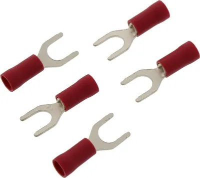 Zdjęcie produktu dla Złączka kablowa typu "gabelka", izolowana, czerwona, do kabli o przekroju 0,5-1,5 mm², śruba M5, średnica 5,3 mm, opakowanie 5 sztuk