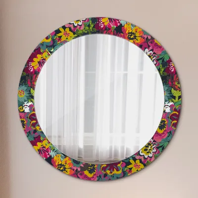 Produktbild von Wohnzimmer Spiegel - Mirror zum Wandspiegel Schlafzimmer – Schminkspiegel - Hand Gemalt Blumen - Rund: Ø70cm