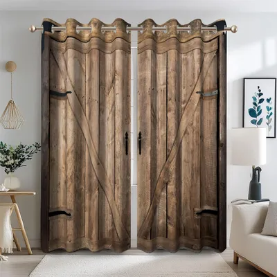 Holztür-Vorhang, 2 Paneele, 107x215 cm, thermoisolierend, verdunkelnd