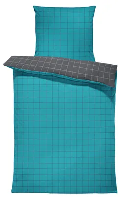 Produktbild von Wendebettwäsche Kariert Karo modern Renforcé Bettbezüge Baumwolle Reißverschluss, Größe:2 teilig 135x200 cm, Farbe:petrol / anthrazit