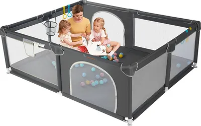 Produktbild von Laufstall Baby Großer Kinderlaufstall Baby faltbarer Kinderzaun Babygitter mit weichem atmungsaktivem Netz Typ: 150 cm x 180 cm Grau