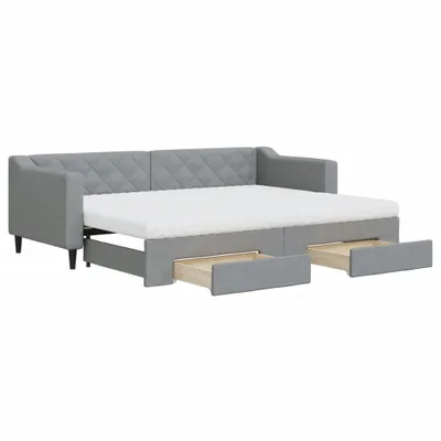Image de vidaXL Lit de jour extensible avec tiroirs gris clair 80x200 cm Tissu