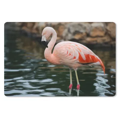 Produktbild von MuchoWow® Schreibtischunterlage Ein Flamingo steht im Wasser vor den Felsen 60x40 cm - XXL Mauspad - Großes Mauspad